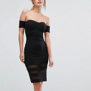 Mesh Insert Bardot Bodycon Dress